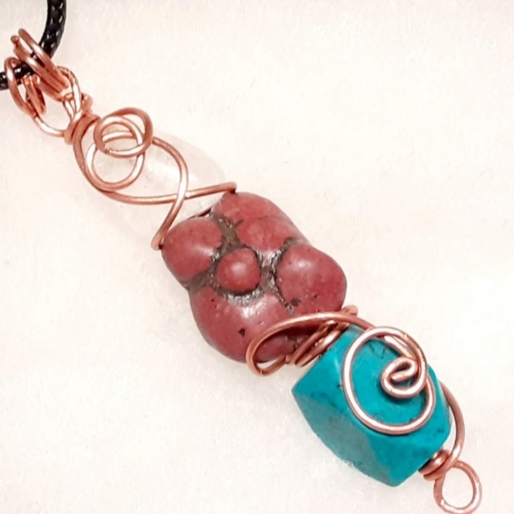 NEW! Boho Quartz crystal Howlite wirewrapped pendant necklace